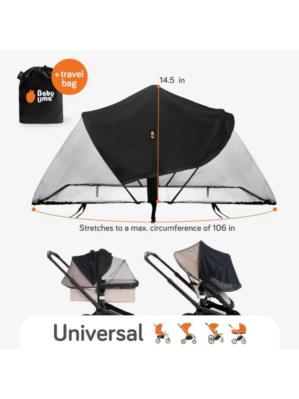 2-in-1 Baby Mosquito Net & Sun Shade for Strollers - UPF 50+ Protection, Travel